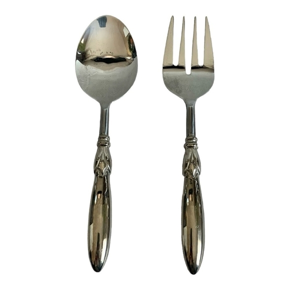 Set of 2 Serving Silverware Spoon & Fork Set Stainless Steel Serving Spoon Fork - Picture 4 of 6